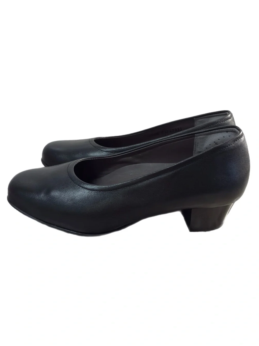 SAS Black Leather Low Block Heel Pump Size 6.5W Made in the USA